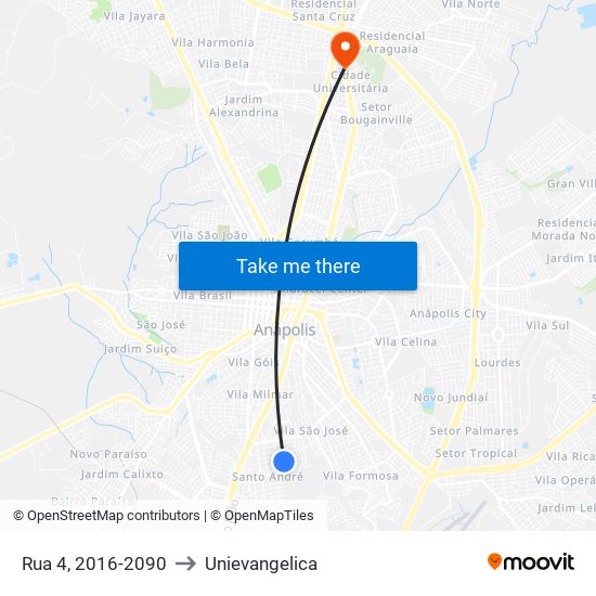 Rua 4, 2016-2090 to Unievangelica map