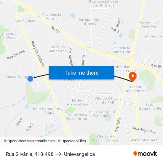 Rua Silvânia, 410-498 to Unievangelica map
