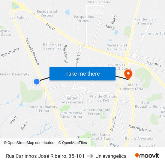 Rua Carlinhos José Ribeiro, 85-101 to Unievangelica map