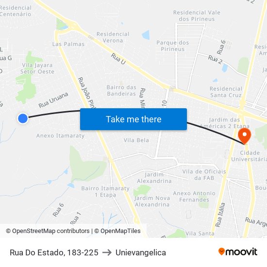Rua Do Estado, 183-225 to Unievangelica map