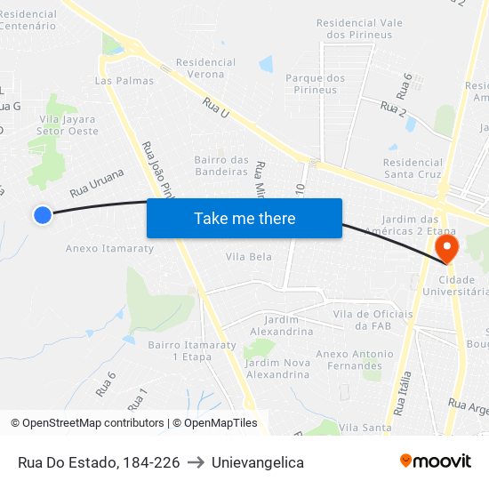 Rua Do Estado, 184-226 to Unievangelica map