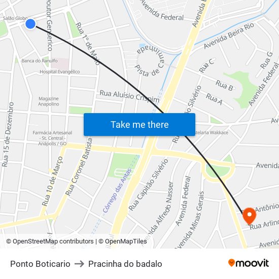 Ponto Boticario to Pracinha do badalo map