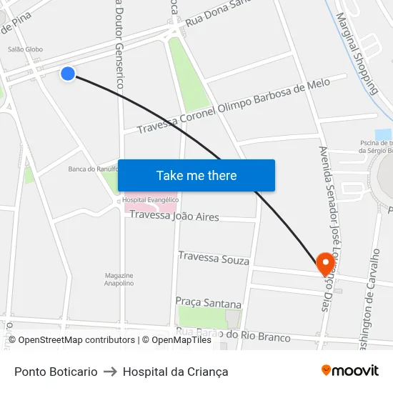 Ponto Boticario to Hospital da Criança map