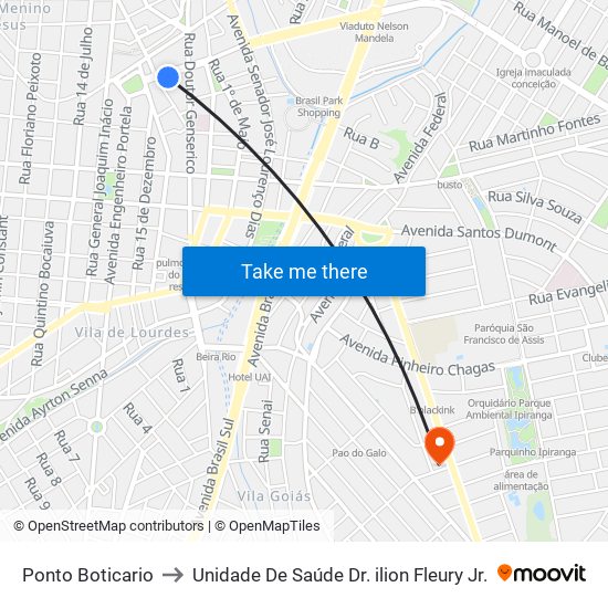 Ponto Boticario to Unidade De Saúde Dr. ilion Fleury Jr. map