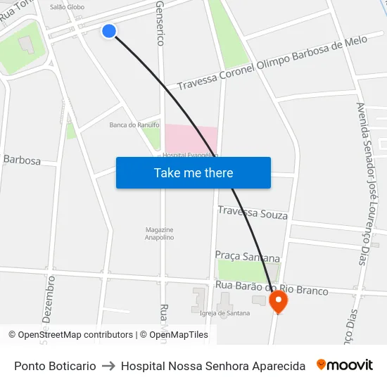 Ponto Boticario to Hospital Nossa Senhora Aparecida map
