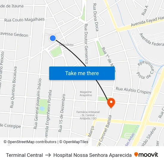 Terminal Central to Hospital Nossa Senhora Aparecida map