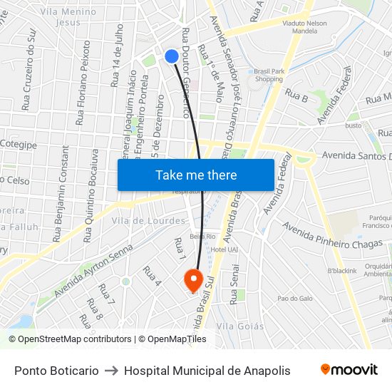 Ponto Boticario to Hospital Municipal de Anapolis map