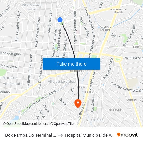 Box Rampa Do Terminal Central to Hospital Municipal de Anapolis map
