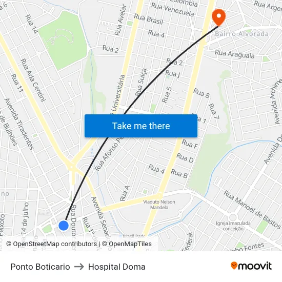 Ponto Boticario to Hospital Doma map