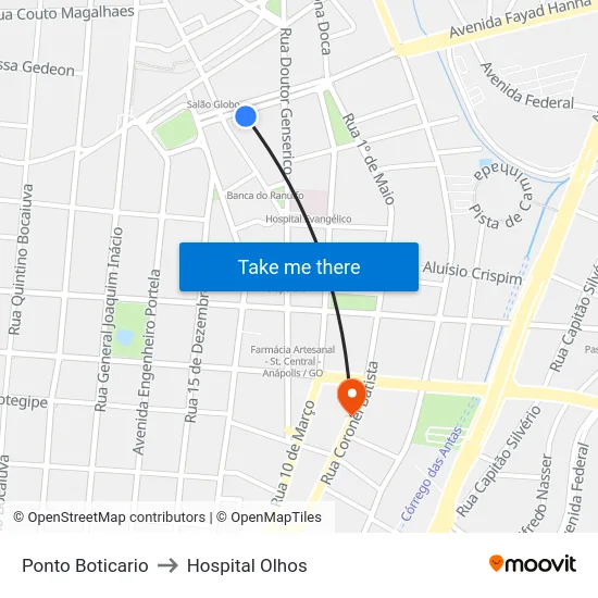 Ponto Boticario to Hospital Olhos map