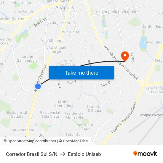 Corredor Brasil Sul S/N to Estácio Uniseb map