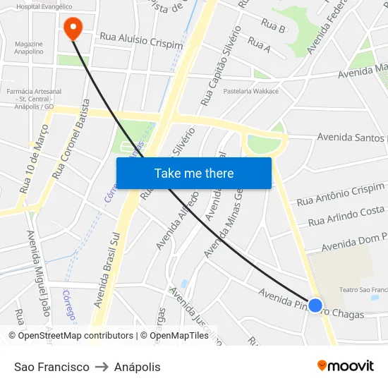 Sao Francisco to Anápolis map