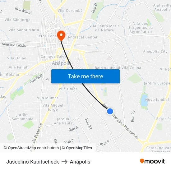 Juscelino Kubitscheck to Anápolis map