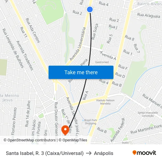 Santa Isabel, R. 3 (Caixa/Universal) to Anápolis map