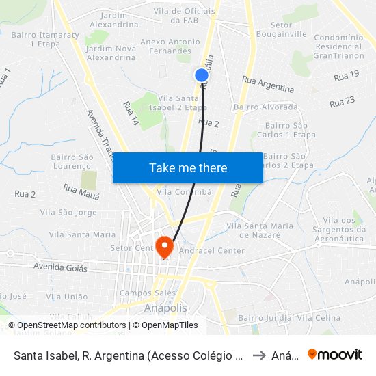 Santa Isabel, R. Argentina (Acesso Colégio Militar/Feirão S. Isabel) to Anápolis map