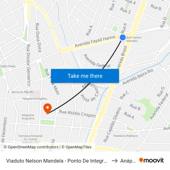Viaduto Nelson Mandela - Ponto De Integração (Bretas) to Anápolis map