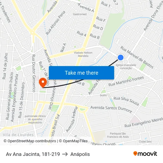 Av Ana Jacinta, 181-219 to Anápolis map
