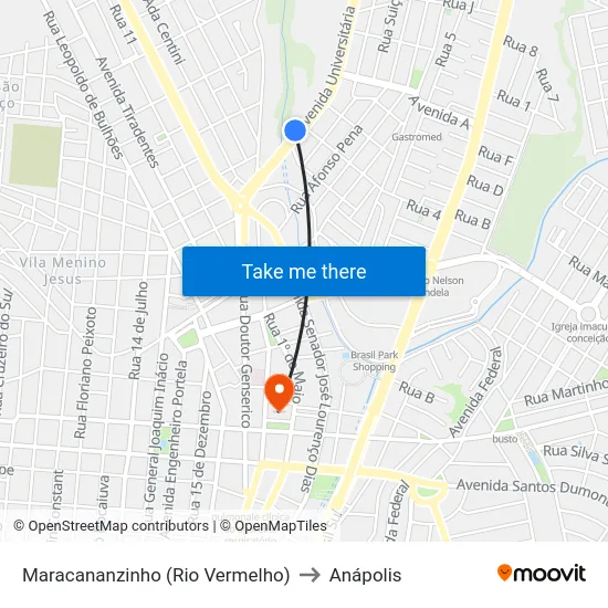 Maracananzinho (Rio Vermelho) to Anápolis map