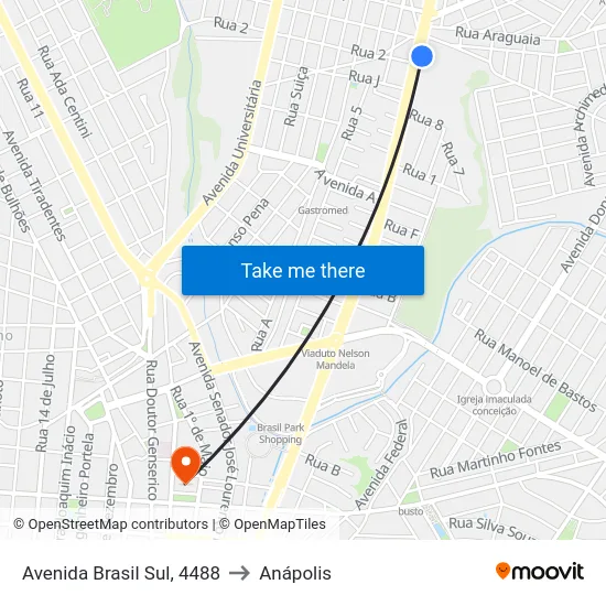 Avenida Brasil Sul, 4488 to Anápolis map