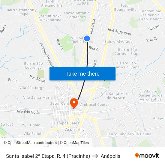 Santa Isabel 2ª Etapa, R. 4 (Pracinha) to Anápolis map