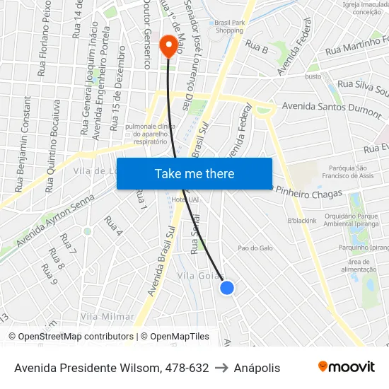 Avenida Presidente Wilsom, 478-632 to Anápolis map