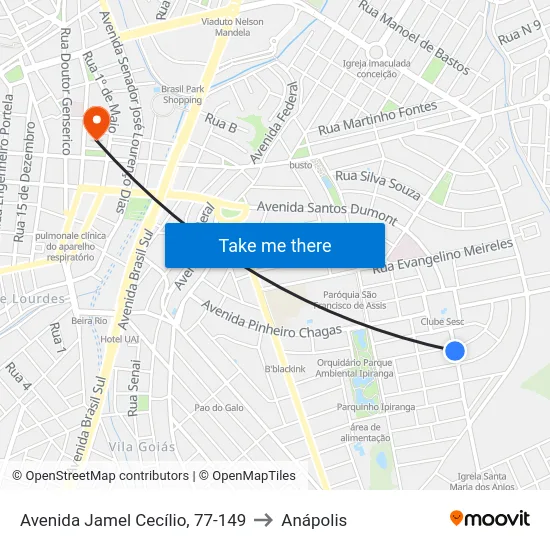 Avenida Jamel Cecílio, 77-149 to Anápolis map