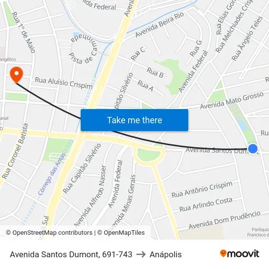 Avenida Santos Dumont, 691-743 to Anápolis map