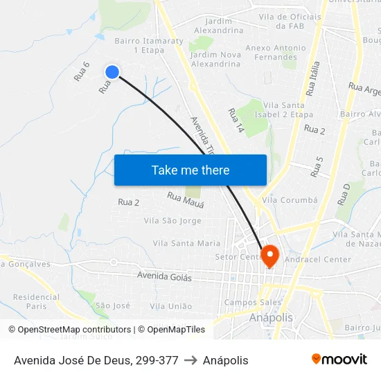 Avenida José De Deus, 299-377 to Anápolis map