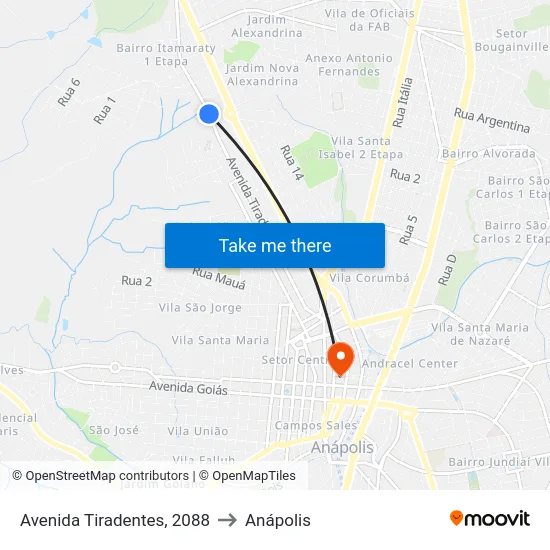 Avenida Tiradentes, 2088 to Anápolis map