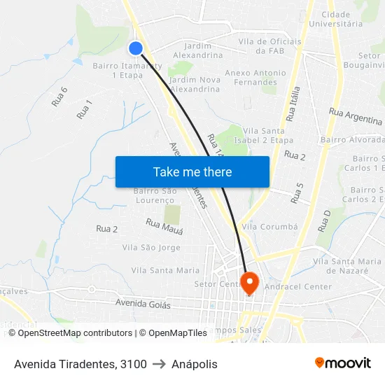 Avenida Tiradentes, 3100 to Anápolis map