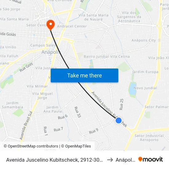 Avenida Juscelino Kubitscheck, 2912-3078 to Anápolis map