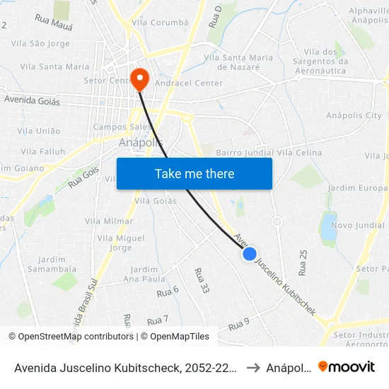 Avenida Juscelino Kubitscheck, 2052-2286 to Anápolis map