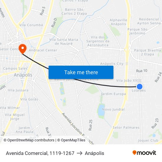 Avenida Comercial, 1119-1267 to Anápolis map