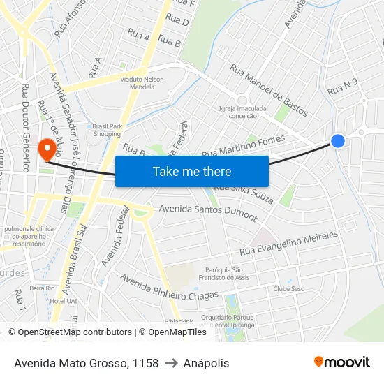 Avenida Mato Grosso, 1158 to Anápolis map