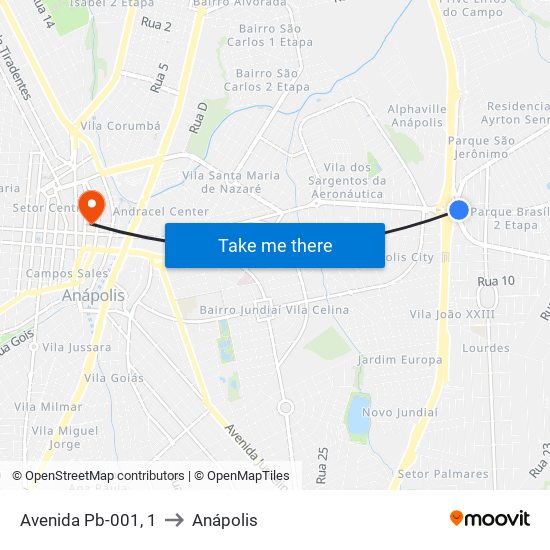 Avenida Pb-001, 1 to Anápolis map