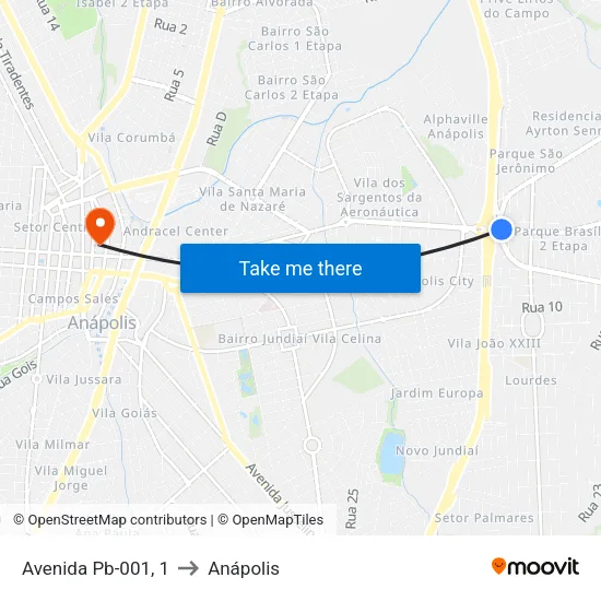 Avenida Pb-001, 1 to Anápolis map