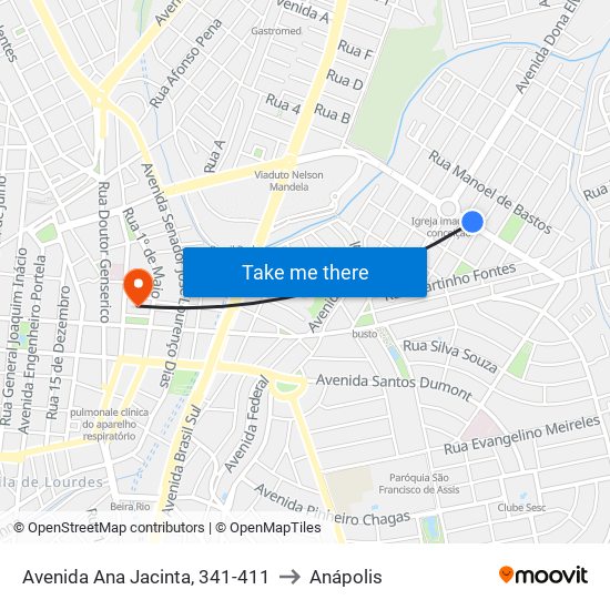 Avenida Ana Jacinta, 341-411 to Anápolis map