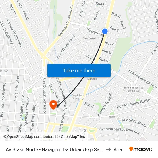 Av Brasil Norte - Garagem Da Urban/Exp Sao Jose Do Tocantins to Anápolis map