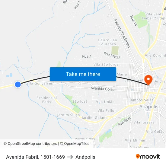Avenida Fabril, 1501-1669 to Anápolis map
