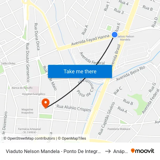 Viaduto Nelson Mandela - Ponto De Integração (Bretas) to Anápolis map