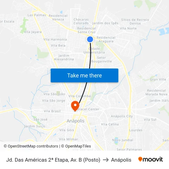 Jd. Das Américas 2ª Etapa, Av. B (Posto) to Anápolis map