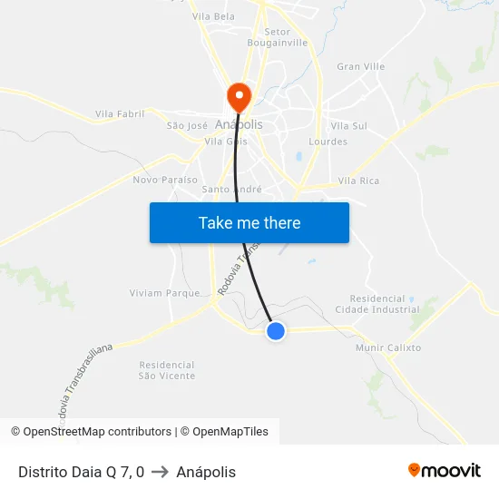 Distrito Daia Q 7, 0 to Anápolis map