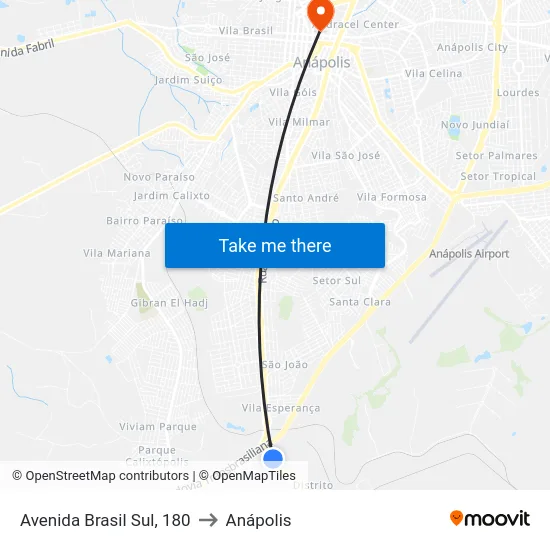 Avenida Brasil Sul, 180 to Anápolis map