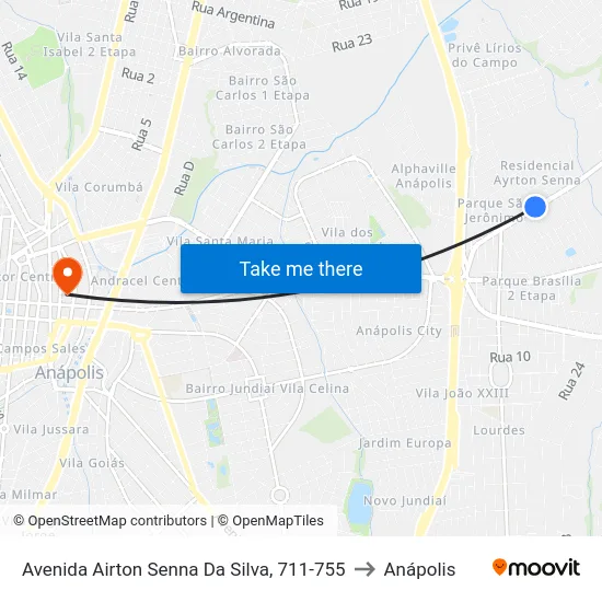 Avenida Airton Senna Da Silva, 711-755 to Anápolis map