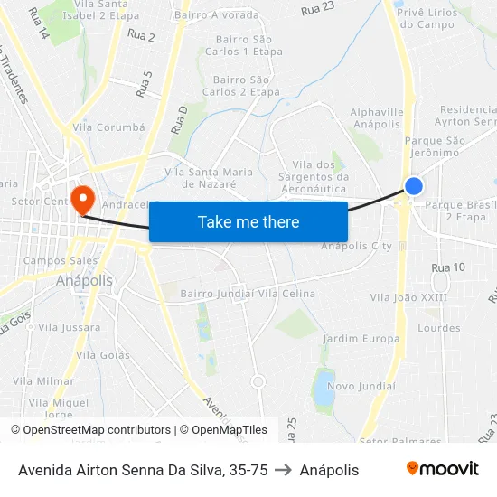 Avenida Airton Senna Da Silva, 35-75 to Anápolis map