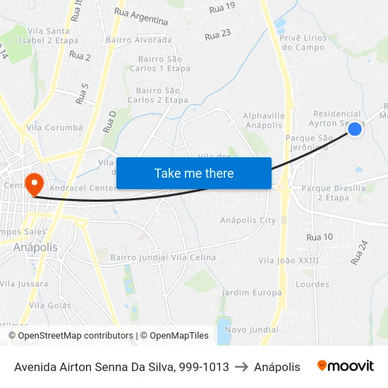 Avenida Airton Senna Da Silva, 999-1013 to Anápolis map