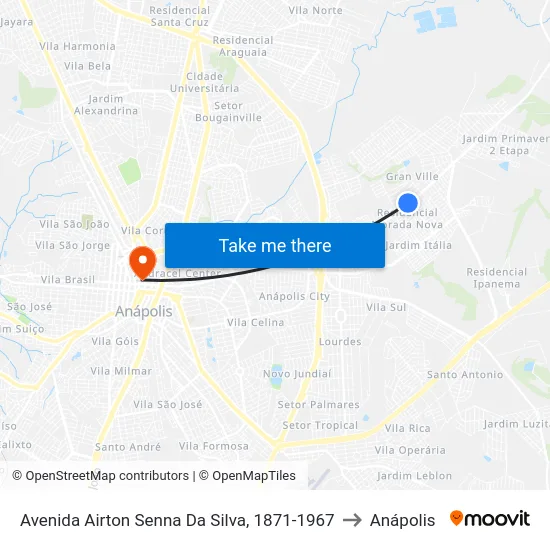 Avenida Airton Senna Da Silva, 1871-1967 to Anápolis map