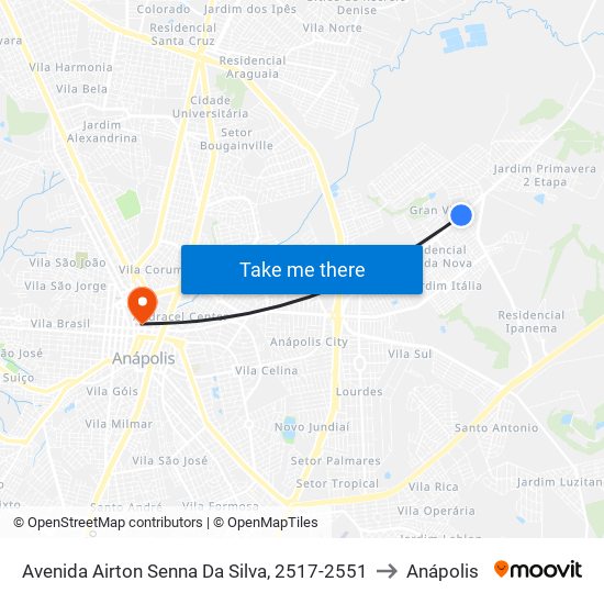 Avenida Airton Senna Da Silva, 2517-2551 to Anápolis map