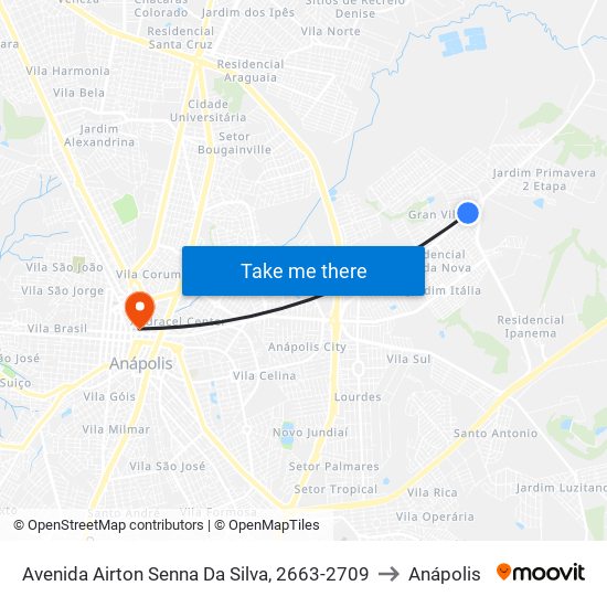 Avenida Airton Senna Da Silva, 2663-2709 to Anápolis map