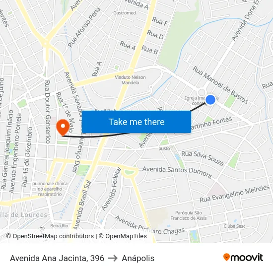 Avenida Ana Jacinta, 396 to Anápolis map